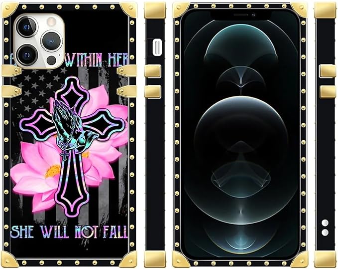 Compatible with iPhone 12 Pro Max Case, Praying Cross Hands Luxury Golden - Image 2