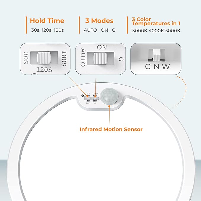 BLNAN Motion Sensor Ceiling Light Wired, 12 Inch 3000K 4000K 5000K Selectable - Image 4