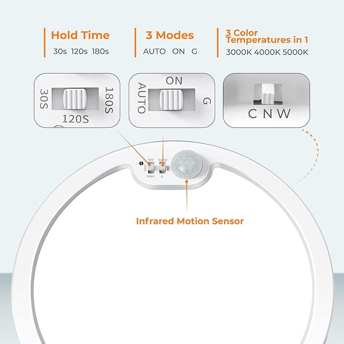 BLNAN 2Pack Motion Sensor LED Ceiling Light, 12 Inch Wired Flush Mount Ceiling - Image 4