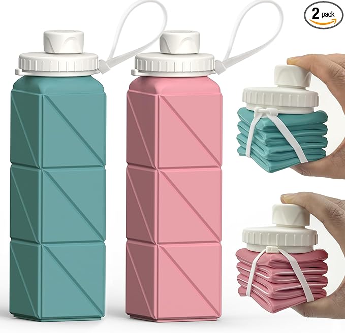 BEAUTAIL Collapsible Water Bottles 20.6oz 2 Pack, Silicone Foldable Portable by BEAUTAIL