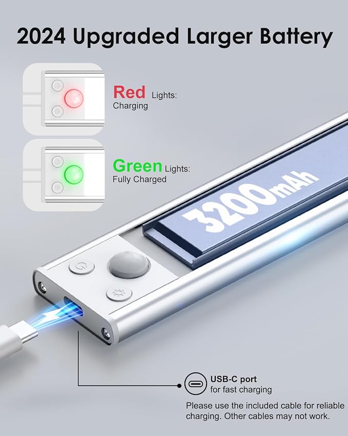 VerRon 14in Under Cabinet Lighting, 3200mAh Rechargeable Battery Powered Closet - Image 5