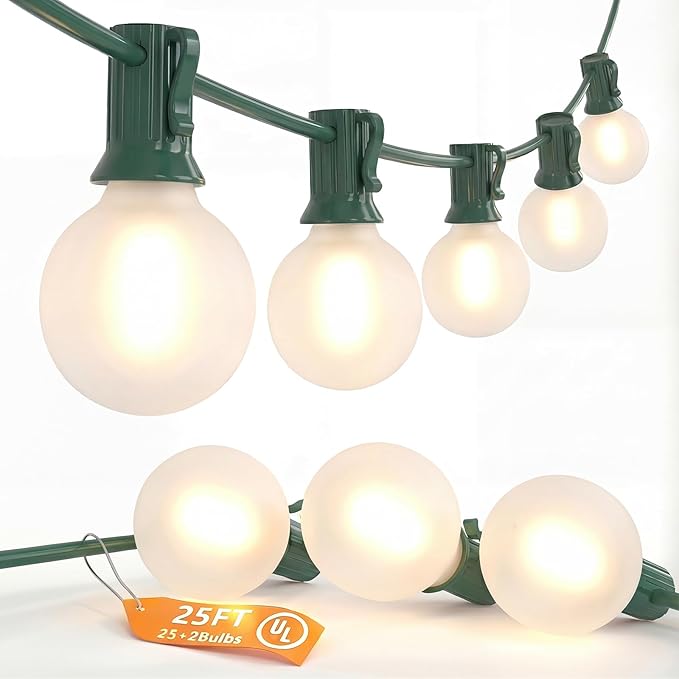 SUNSGNE 25Ft Globe Christmas Lights Outdoor, G40 LED Round Christmas Lights by SUNSGNE