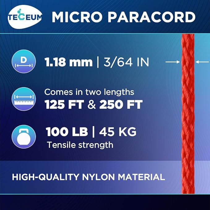 TECEUM Micro Paracord – 1.18 mm X 125 ft – Micro Utility Cord – Thin Braided - Image 2