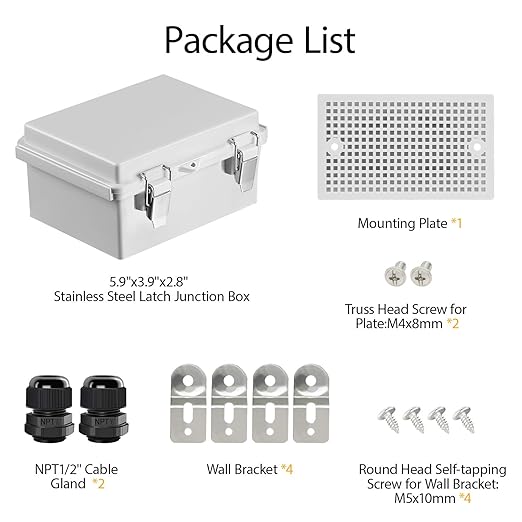 LeMotech Electrical Box, IP67 Waterproof Hinged Cover Stainless Steel Latch - Image 9