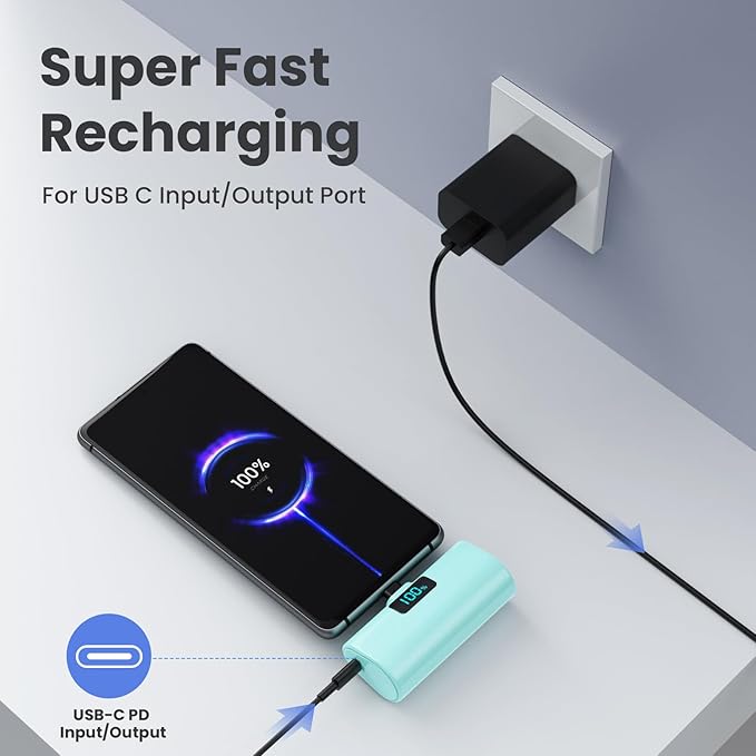 Small Portable Charger 5200mAh, Upgraded PD USB C Power Bank Built-in USB-C - Image 5