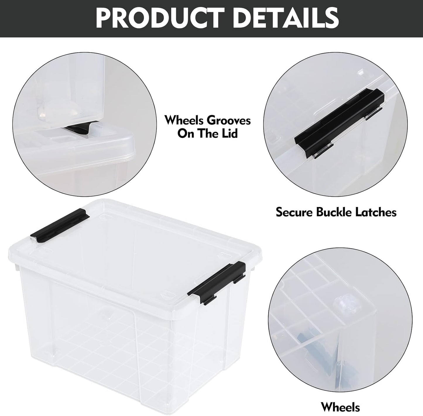 4-Pack Plastic Storage Bins with Lid, Latching Stackable Utility Tote, 35 Quart, Clear