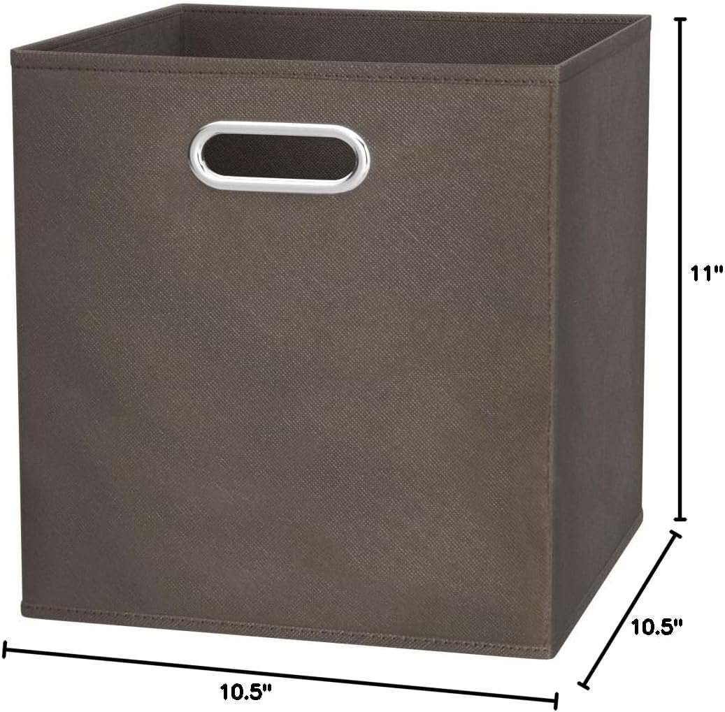 Amazon Basics Collapsible Cube Storage Organizer Bins, 6-Pack, 10.5 x 10.5 x 11 inches, Taupe