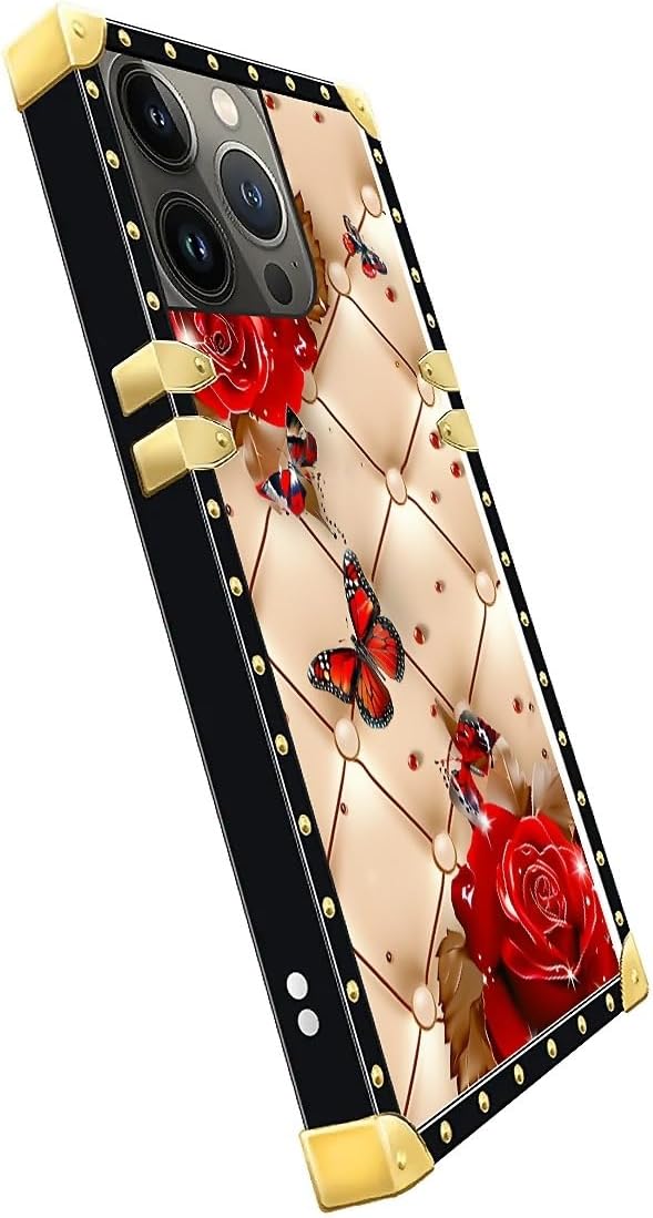 Compatible with iPhone 14 Pro Max Case, Shining Red Rose Butterfly Leather - Image 4