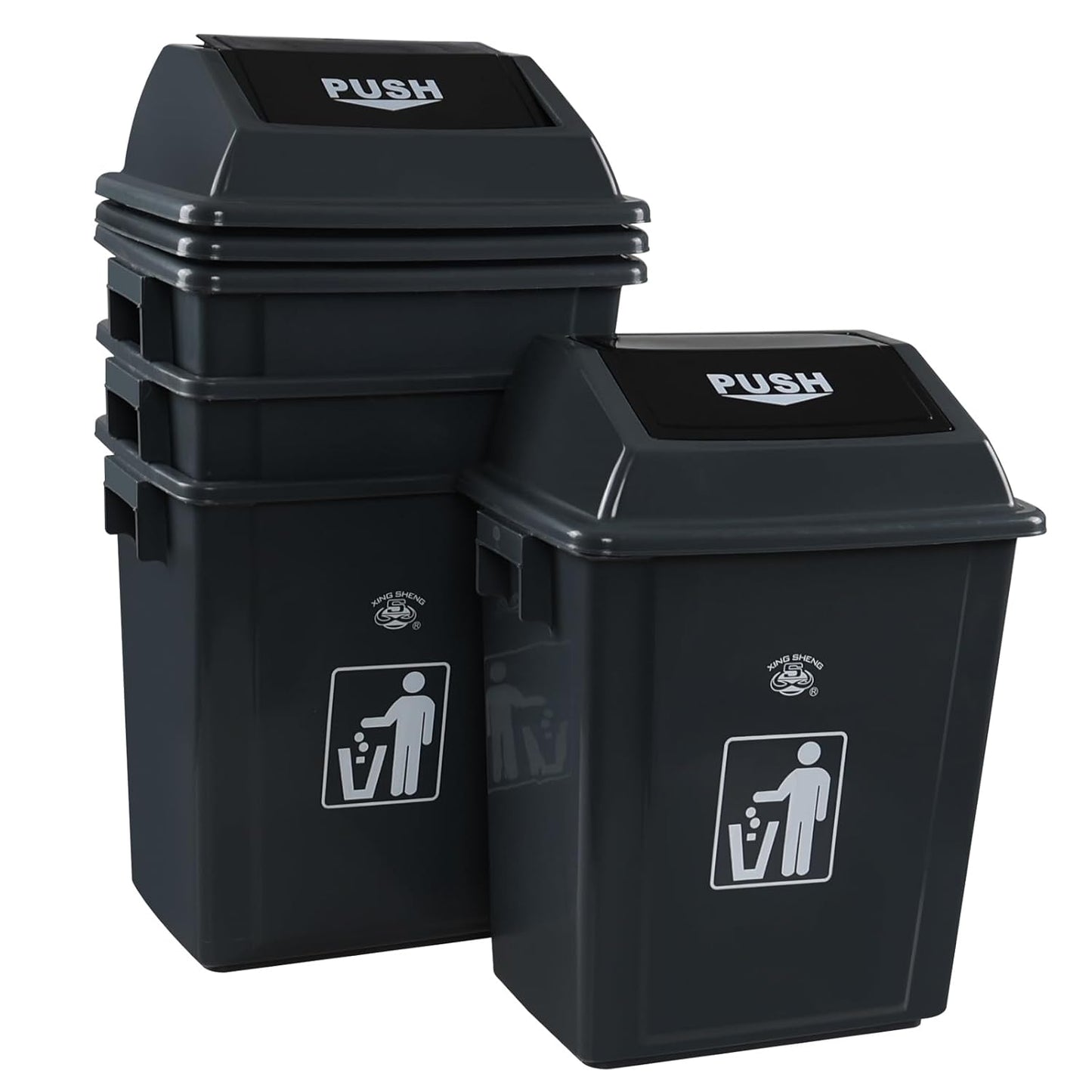 8 Gallon Plastic Kitchen Trash Can with Swing Lid, Rectangular Office Garbage Can, Gray(Pack of 4)