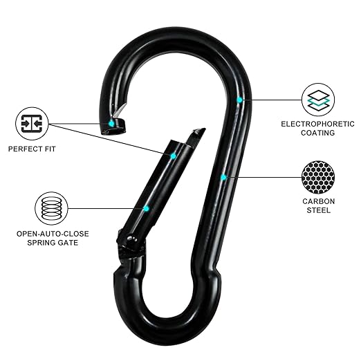Small Carabiner Clip Hook, 2.36 inch 50 pcs Black Heavy Duty Spring Snap Hook - Image 4