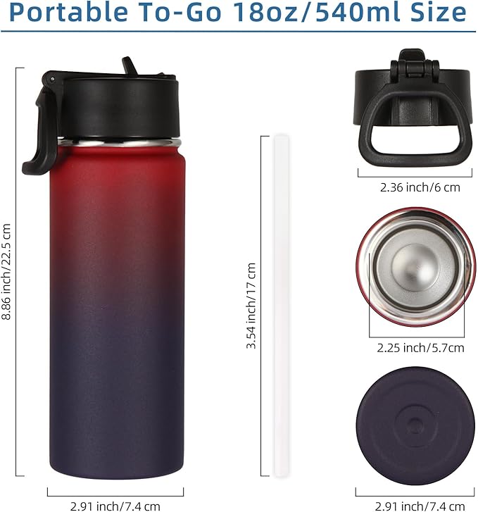 Volhoply 18oz Insulated Water Bottle Bulk 2 Pack, Kids Stainless Steel Water - Image 2