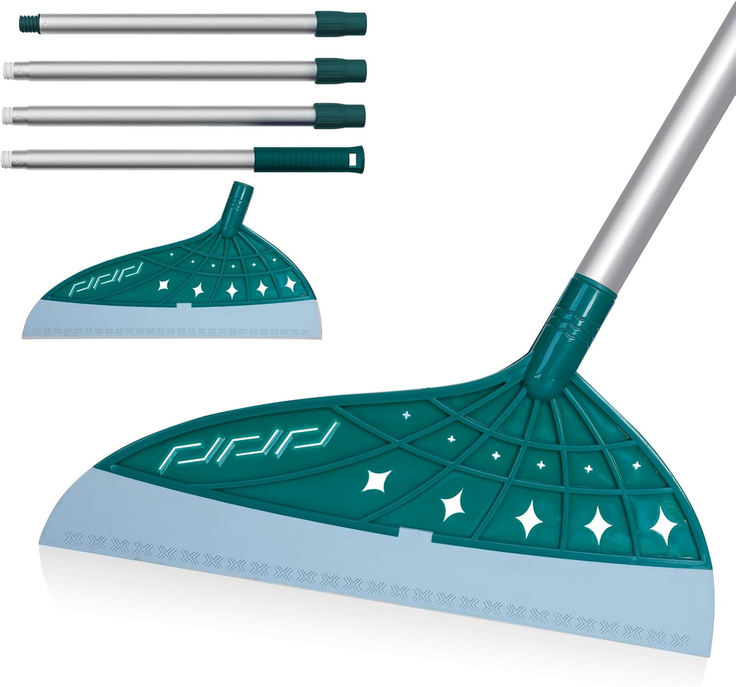 Magic Air Broom Rubber Floor Squeegee for Glass and Floors with Long Aluminum Adjustable Handles,60inch Silicone Squeegee Broom or Pet Hair, Dust and Liquids (Green)