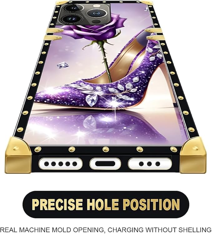 Compatible with iPhone 15 Pro Case, High Heeled Purple Diamond Rose Luxury - Image 5
