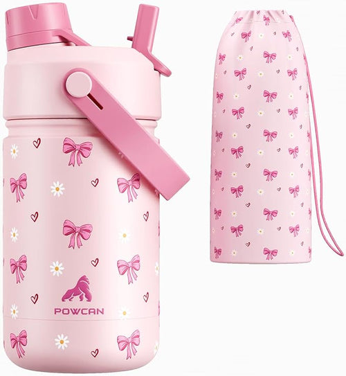 12 oz Insulated Water Bottle for Girls: 2-in-1 Straw Spout Lid, Easy Carry by POWCAN