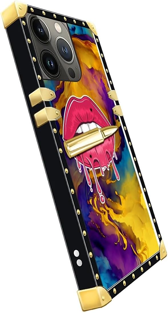 Compatible with iPhone 14 Pro Max Case, Cool Corlorful Lip Marble Luxury Golden - Image 4