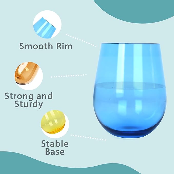 Lily's Home Set of 8 Shatter-Resistant Acrylic Stemless Wine Glasses - 14 oz - Image 5