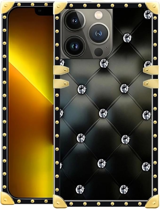 Compatible with iPhone 13 Pro Case, Shiny Black Sofa Crystal Luxury Golden by Unknown