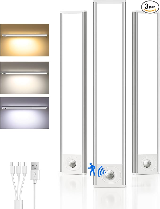 3Pack-Under Cabinet Lighting Wireless, Rechargeable Battery Motion Sensor Light by AMETHEUS