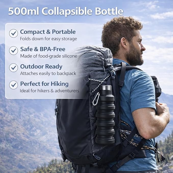 Collapsible Water Bottles, 16oz Capacity Portable Reusable Silicone Water Bottle - Image 6