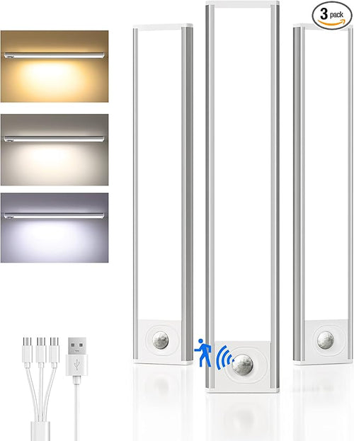 8inch Under Cabinet Lighting Wireless, LED Closet Lights USB Charging, 3 Color by AMETHEUS