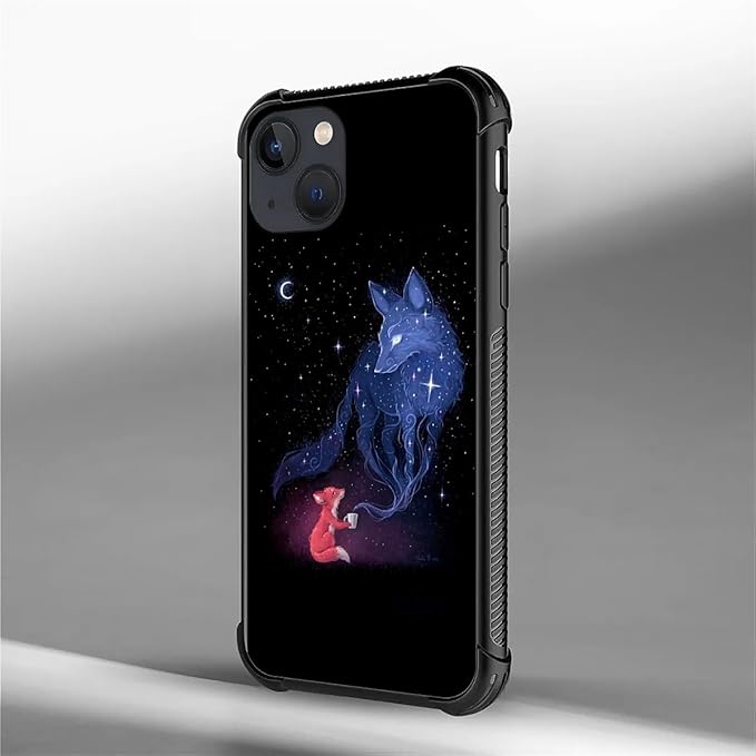 for iPhone 13 Mini Case, Galaxy Fox Wolf Pattern Graphic Design Girl Boy Soft - Image 7