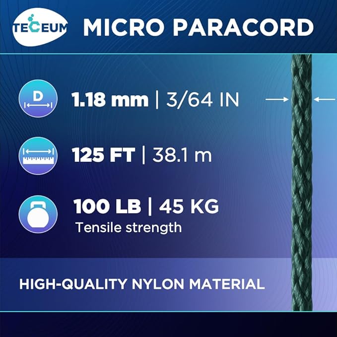 TECEUM Micro Paracord – 1.18 mm X 125 ft – Micro Utility Cord – Thin Braided - Image 2