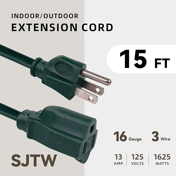 15ft Outdoor Extension Cord for Christmas Decorations - Image 2