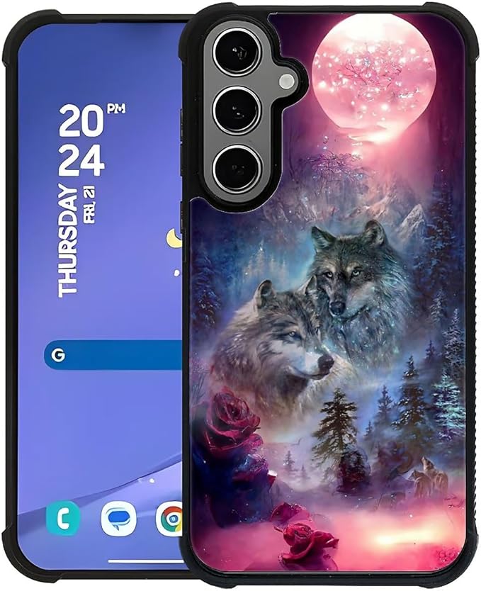 for Samsung Galaxy S24 S25 Plus Case, Star Two Wolfs Howling Pattern Graphic by FKBRCL4U