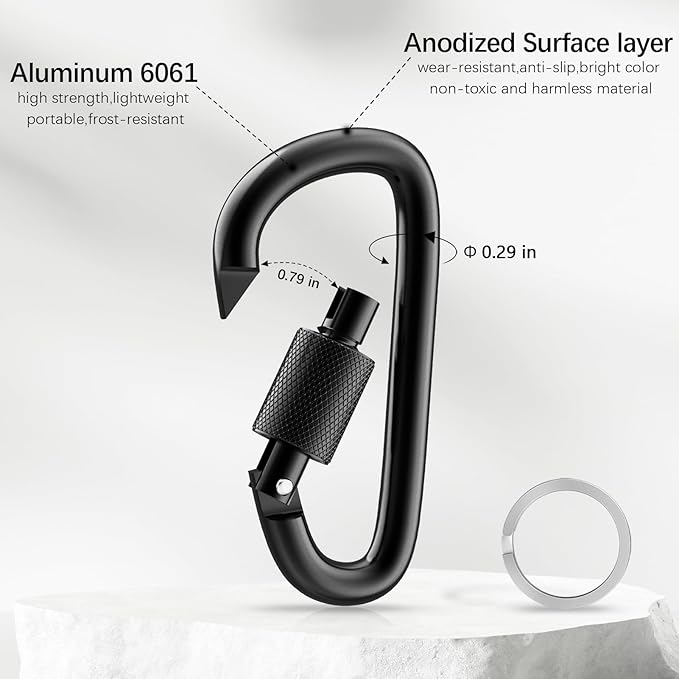 sprookber 3" Locking Carabiners | Keychain Carbineers D Ring Key Clip Spring - Image 4