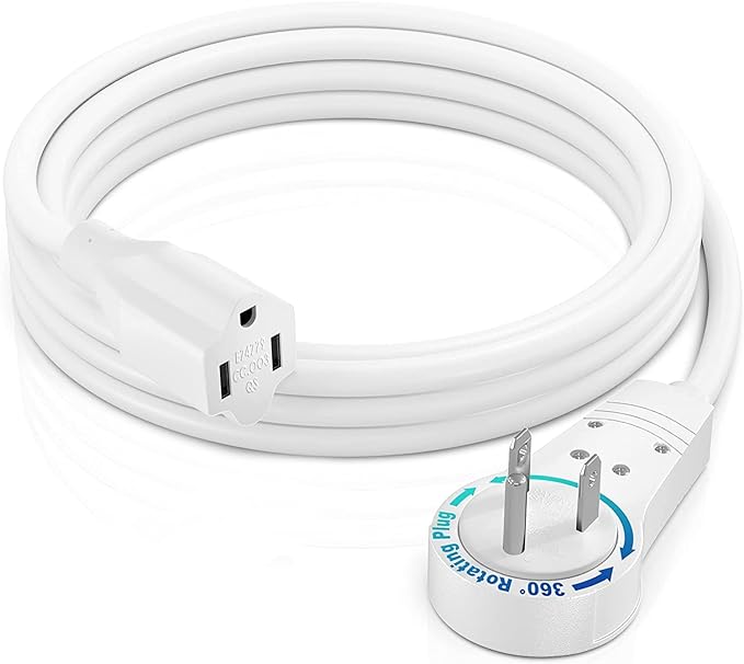 Maximm Extension Cord 6 Foot White Flat Plug, 360° Rotating Short Power Cord by MaximmCable