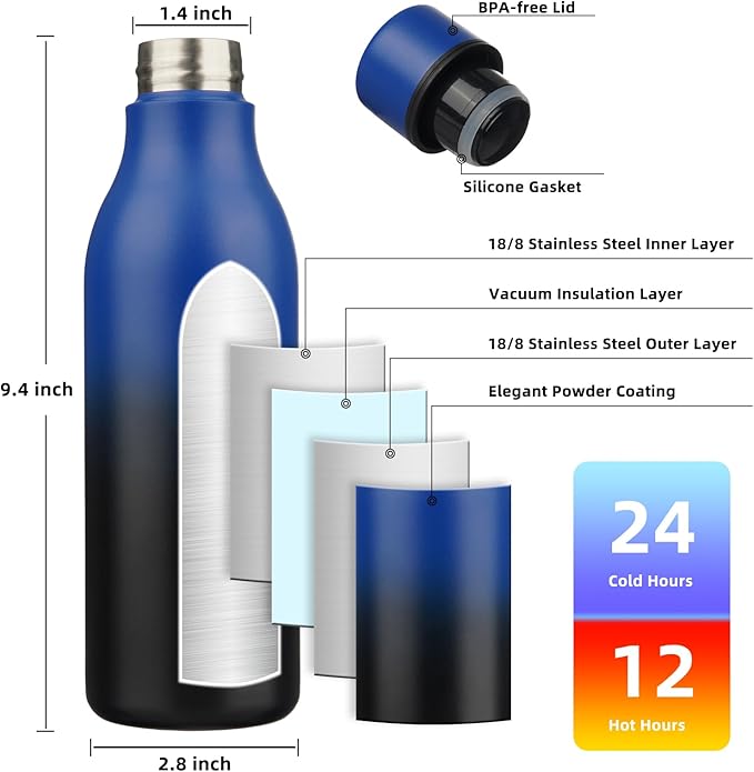 BJPKPK Insulated Water Bottles, 18 oz Stainless Steel Metal Water Bottle - Image 3
