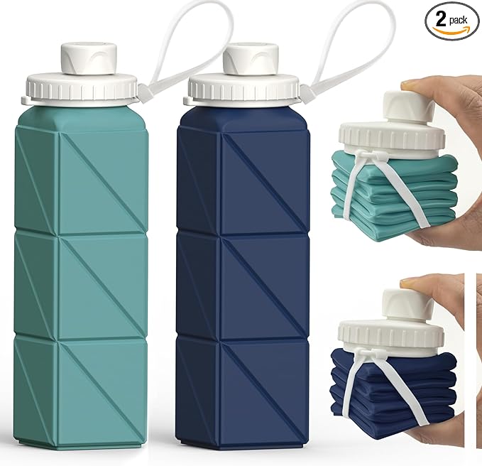 BEAUTAIL Collapsible Water Bottles 20.6oz 2 Pack, Silicone Foldable Portable by BEAUTAIL