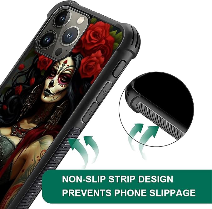 for iPhone 16 Pro Case, Day of The Dead Halloween Woman Pattern Graphic Design - Image 6