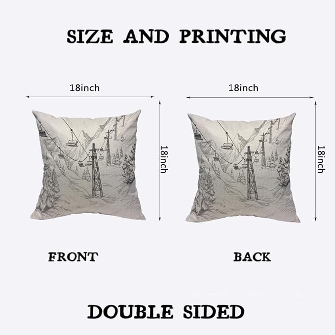 TKS MITLAN Mountain Ski Lift Pillow Cover 18x18 inch Sketch White Wintertime - Image 2