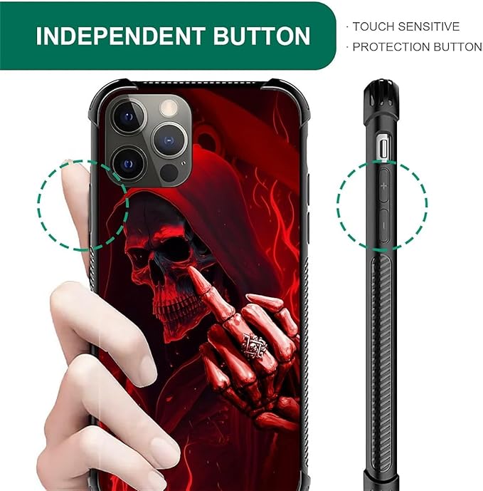 for iPhone 11 Pro Case, Gestures Funny Skull Pattern Graphic Design Girl Boy - Image 5
