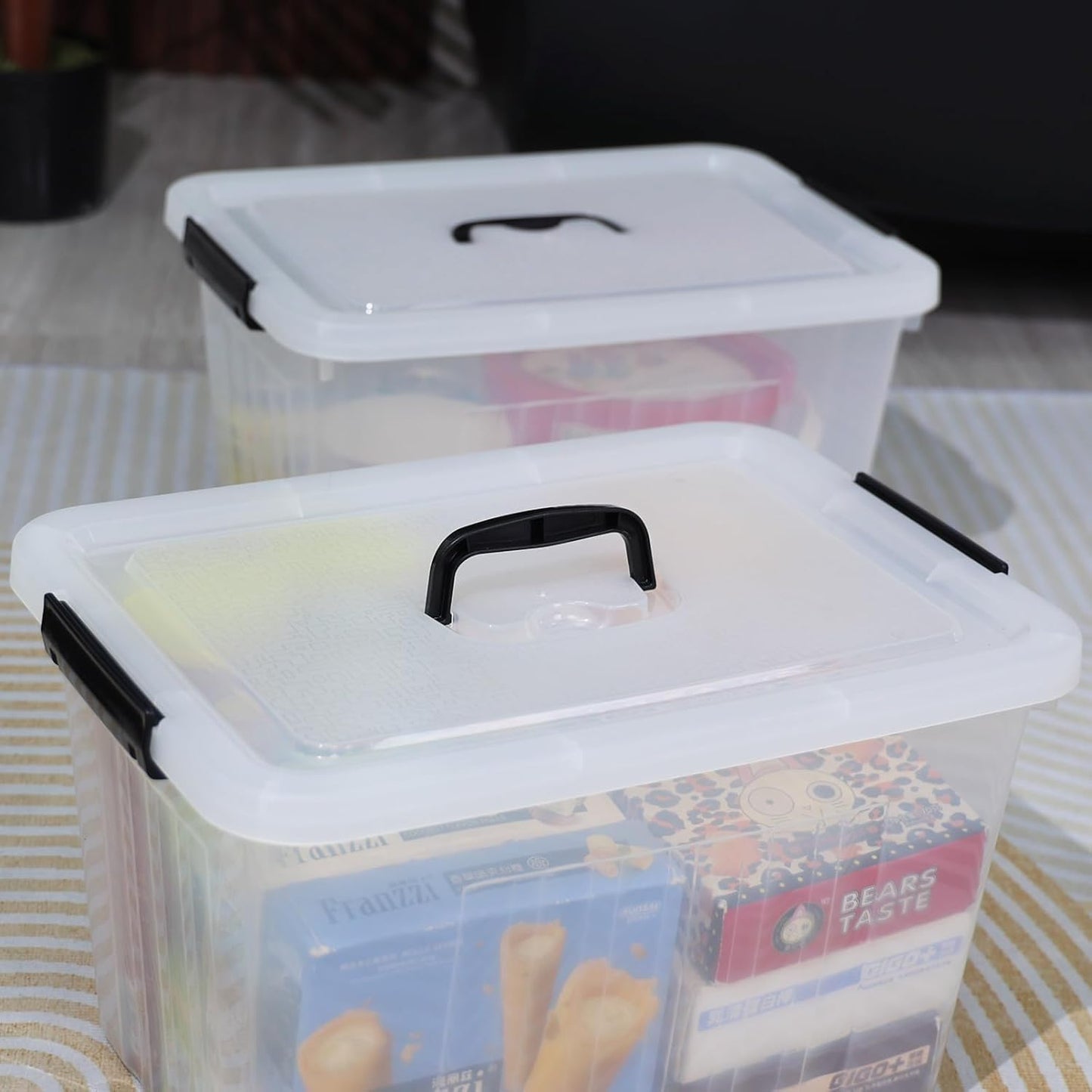 Zopnny 25 Quart Clear Storage Bin with Handle, Plastic Storage Latch Box with Lid, 4 Pack