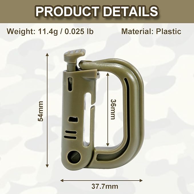 6 Pack 2.12“ Tactical Locking D Ring Plastic Carabiner Backapck Molle Hook Clip - Image 2
