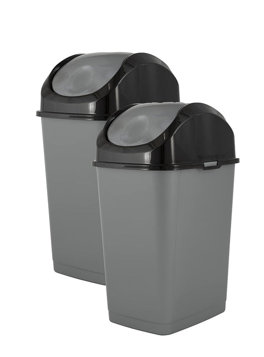 Superio Small Trash Can for Dorm with Lid 4.5 Gallon Plastic Swing Top Slim Garbage Can for Under Sink/Cabinet, Laundry, Kitchen, Office, Bedroom, Bathroom, College, 18 Qt Gray/Black, 2