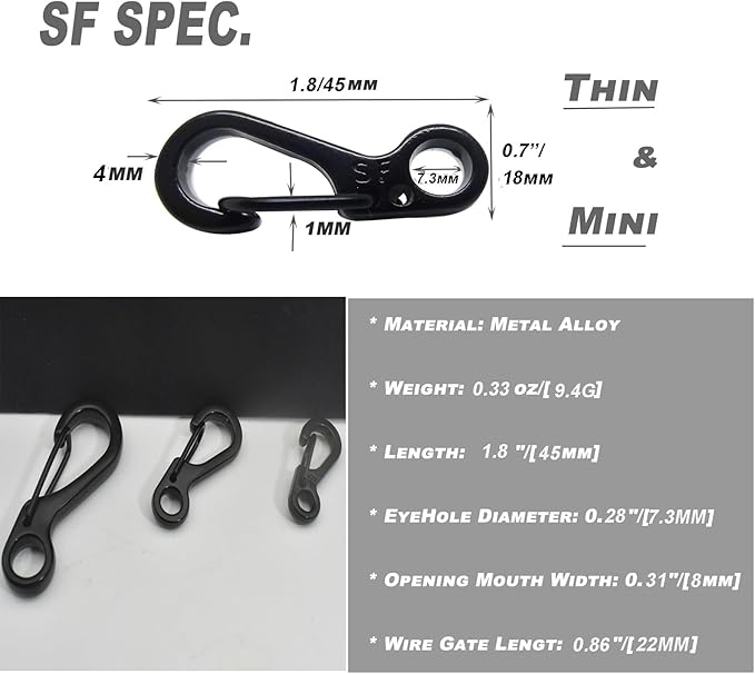 Mini Carabiner Clips with Metal Spring Wiregate Hook and Little Eye Hole - Image 2