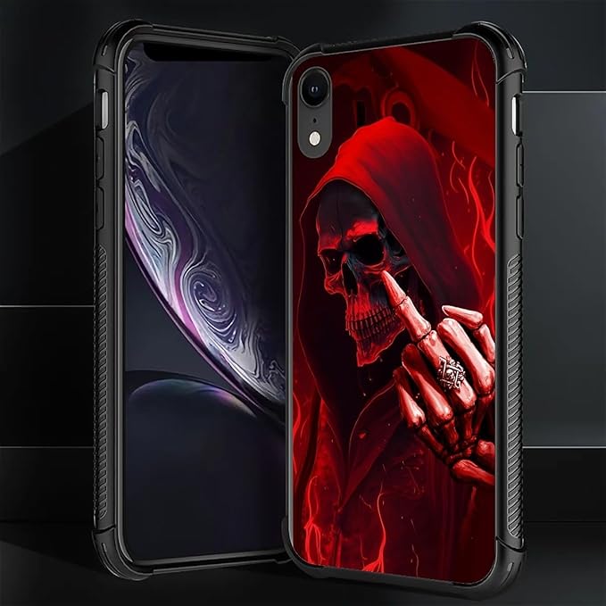 for iPhone XR Case, Gestures Funny Skull Pattern Graphic Design Girl Boy Soft - Image 2