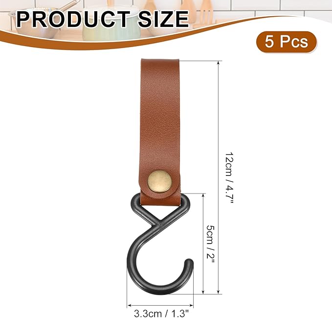uxcell 5pcs PU Leather Hooks, S-Shape Hooks - Image 2
