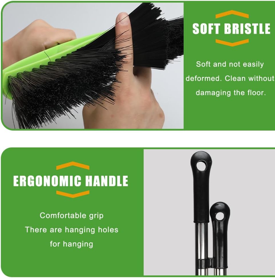 Soft Bristles Green Angle Broom and Dustpan Set, Long Handle Household Indoor Broom with Dustpan Combo Set for Room Kitchen Lobby Office Hardwood Floor Sweeping Floor Cleaning
