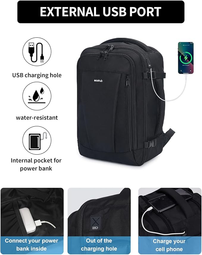 ECOHUB 17'' Small Travel Backpack, United Airlines Personal Item Bag - Image 3