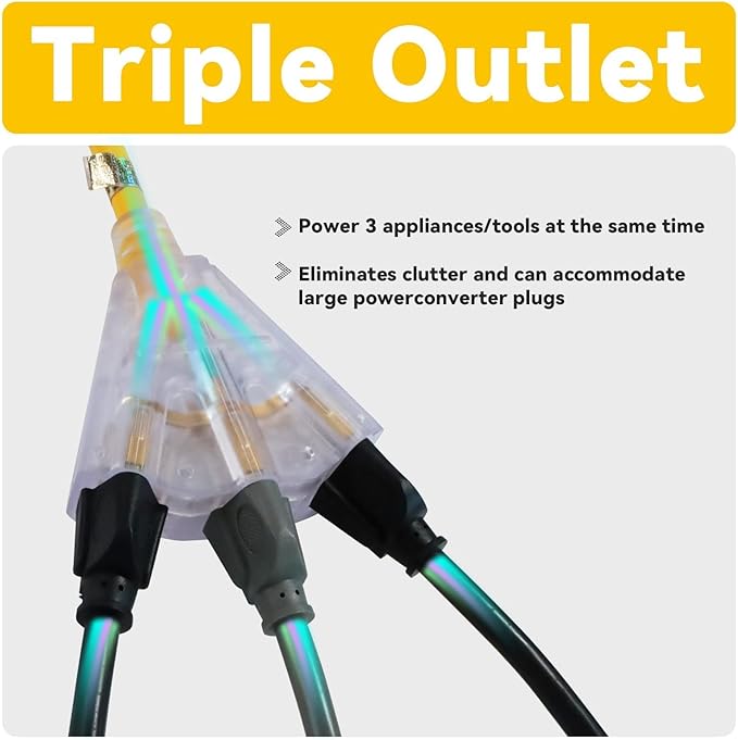 EP 20 Ft 12 Gauge Heavy Duty Extension Cord, 15A 125V 1875W, 3 Outlet - Image 3