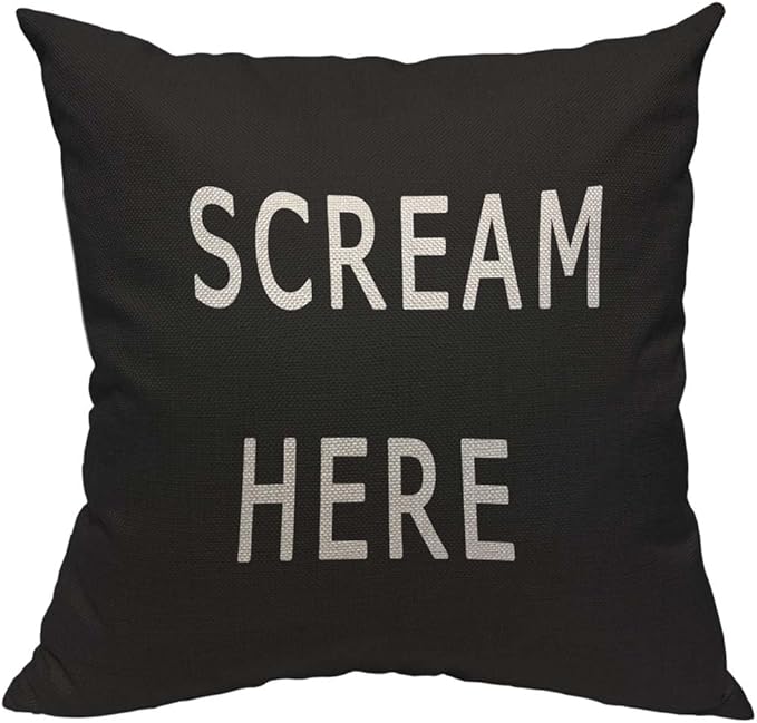 TKS MITLAN Scream Here Pillow Cover 18x18 inch Black White Phrase Pillows by TKS+MITLAN