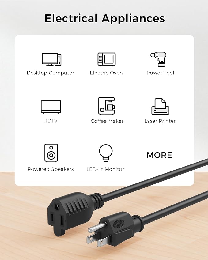 Cable Matters 16 AWG Heavy Duty 13A Power Extension Cord - 25ft - Image 4