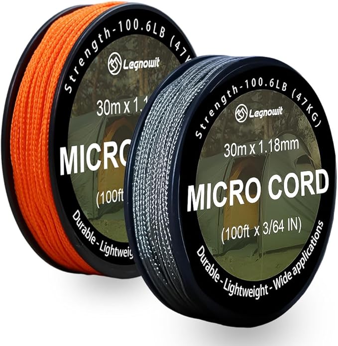 Micro Paracord, 1.18mm x 100ft Thin Mini Utility Braided Small Paracord by Legowitoutdoor
