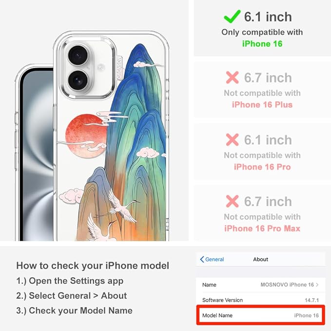 MOSNOVO for iPhone 16 Case, Shockproof Military-Grade Protection 6.6ft Drop - Image 2
