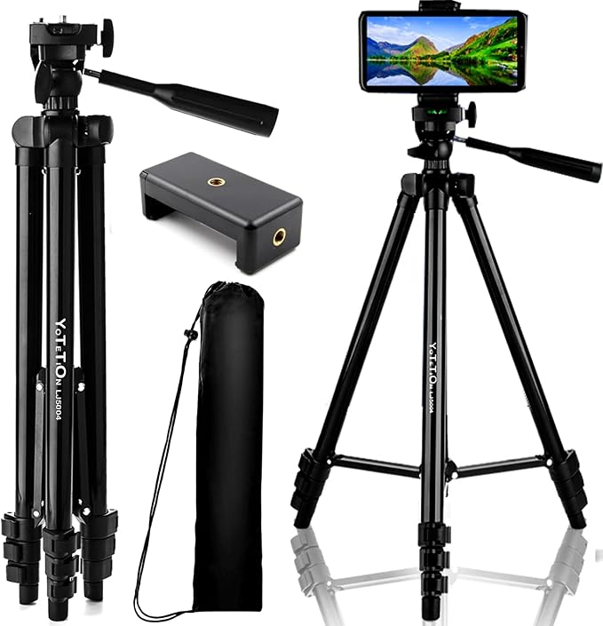50" Aluminum Phone & Camera Tripod, Extendable Cell Phone Tripod Stand by YOTETION