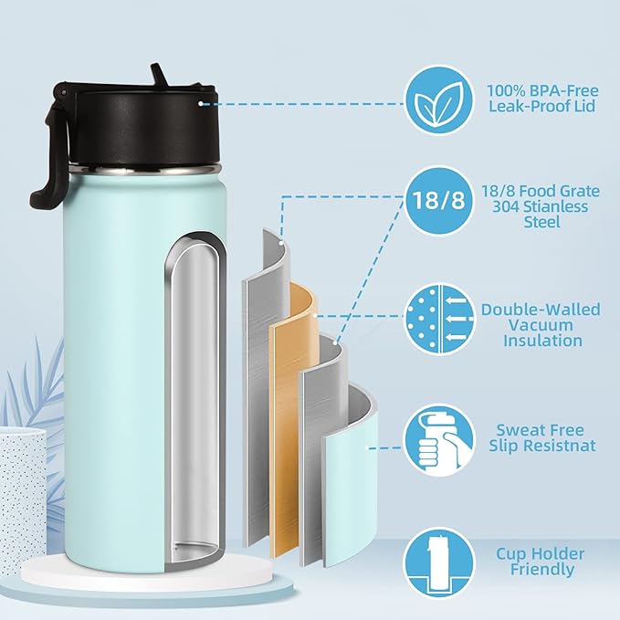 Volhoply 18oz Insulated Water Bottle Bulk 8 Pack, Kids Stainless Steel Water - Image 3
